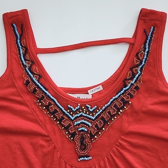 ⭐️3/ $30⭐️ Carole Rose Red  Tank Top Beaded Round Neckline Lightweight Size S - Picture 4 of 11